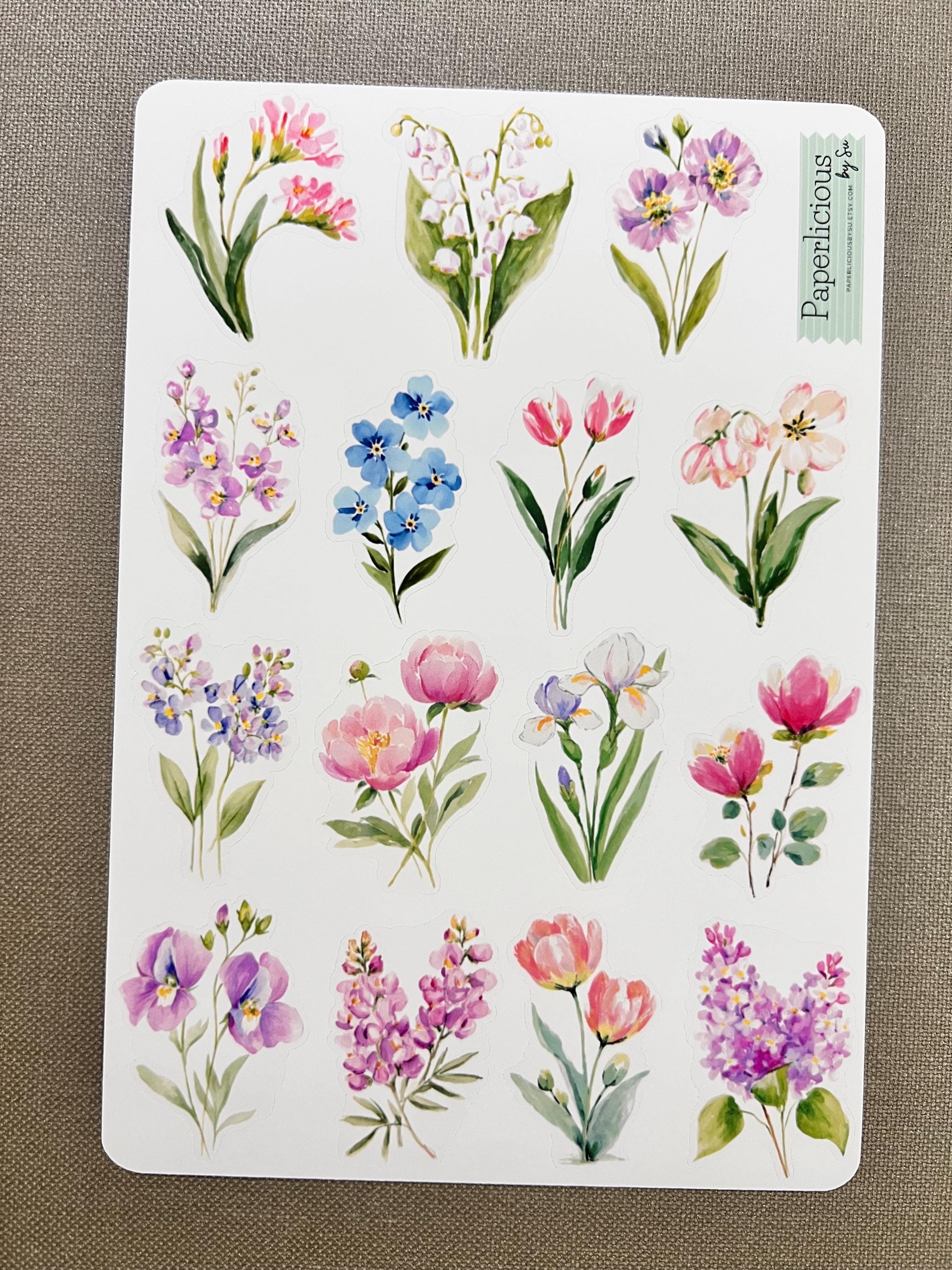 Watercolor Flower Sticker Sheet, Floral Stickers, Flower, Botanical ...