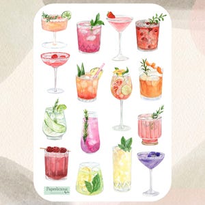 Hoja de pegatinas de cócteles, pegatinas de cócteles, bebidas espirituosas de verano, bebidas tropicales, happy hour, pegatinas de verano, planificador, diario, scrapbooking