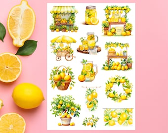 Lemonade Stand Sticker Sheet, lemon stickers, lemonade stickers, garden, spring, aesthetic stickers, Planner, Bullet Journal, scrapbook