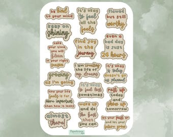 Self Care Quote Sticker Sheet, mental health stickers, self love, inspirational quotes, affirmation, planner, journal, scrapbooking