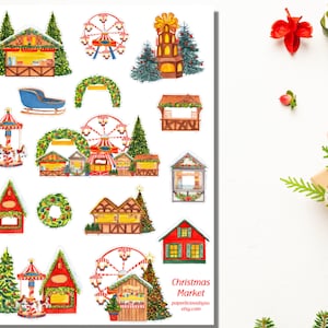 Stickervel kerstmarkt, kerststickers, vakantiestickers, kerstmis, wintersticker, planner, Bullet Journal, Bujo, scrapbooking