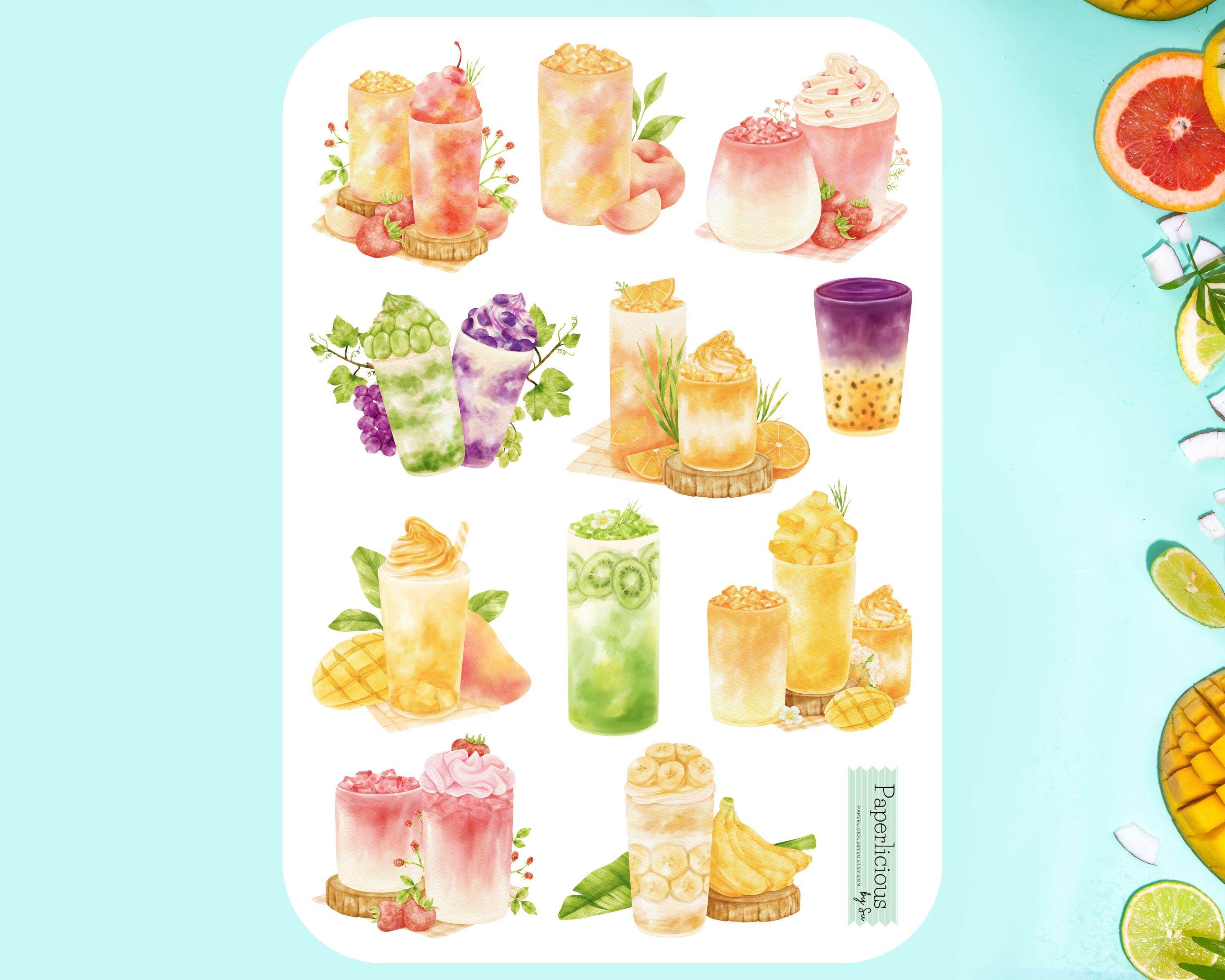 Fruit Smoothie Sticker Sheet, Cute Smoothie Stickers, Tropical, Mango ...