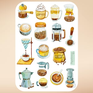 Coffee sticker sheet, coffee stickers, coffee shop, coffee lover, latte, cafe, foodie, drinks, planner stickers, journal, scrapbooking