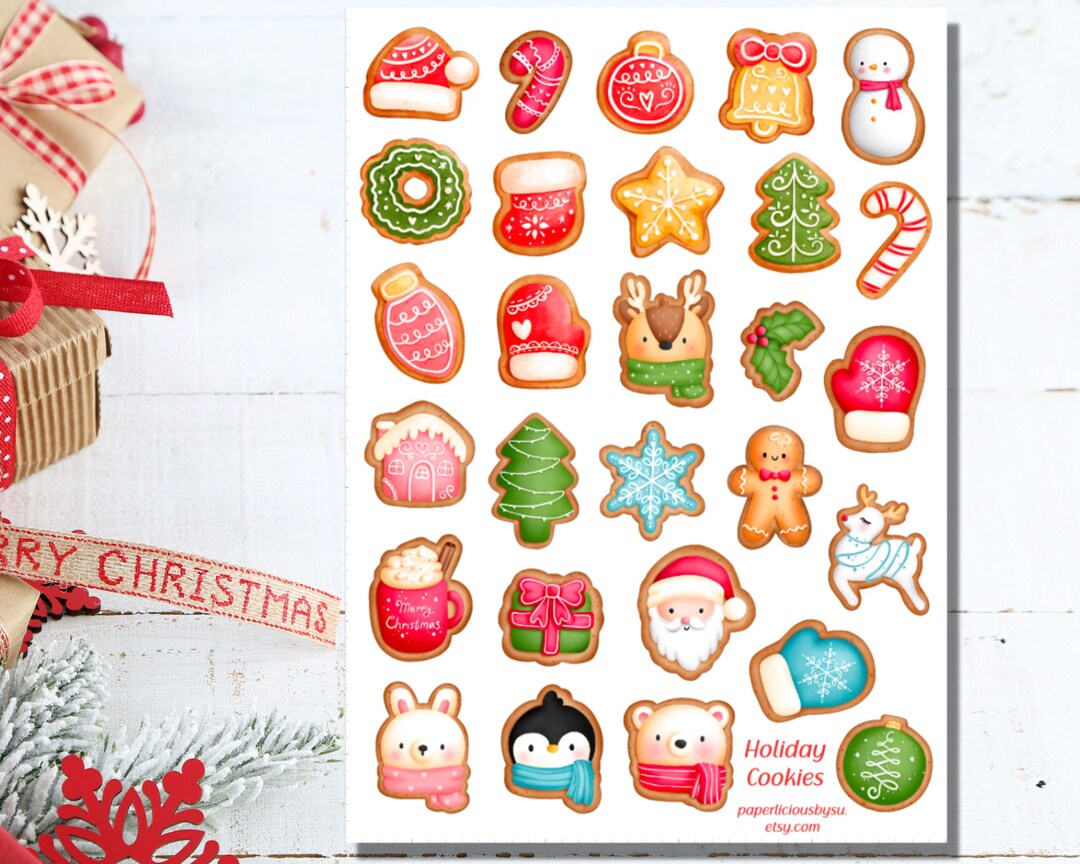 Cute Holiday Cookie Sticker Sheet, Christmas Stickers, Gingerbread ...