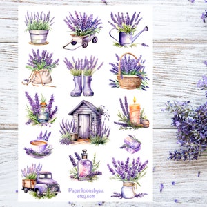 Lavender Sticker Sheet, purple, lavender field, plant, aesthetic sticker, plant, floral, flower, nature, planner, journal, calendar, bujo