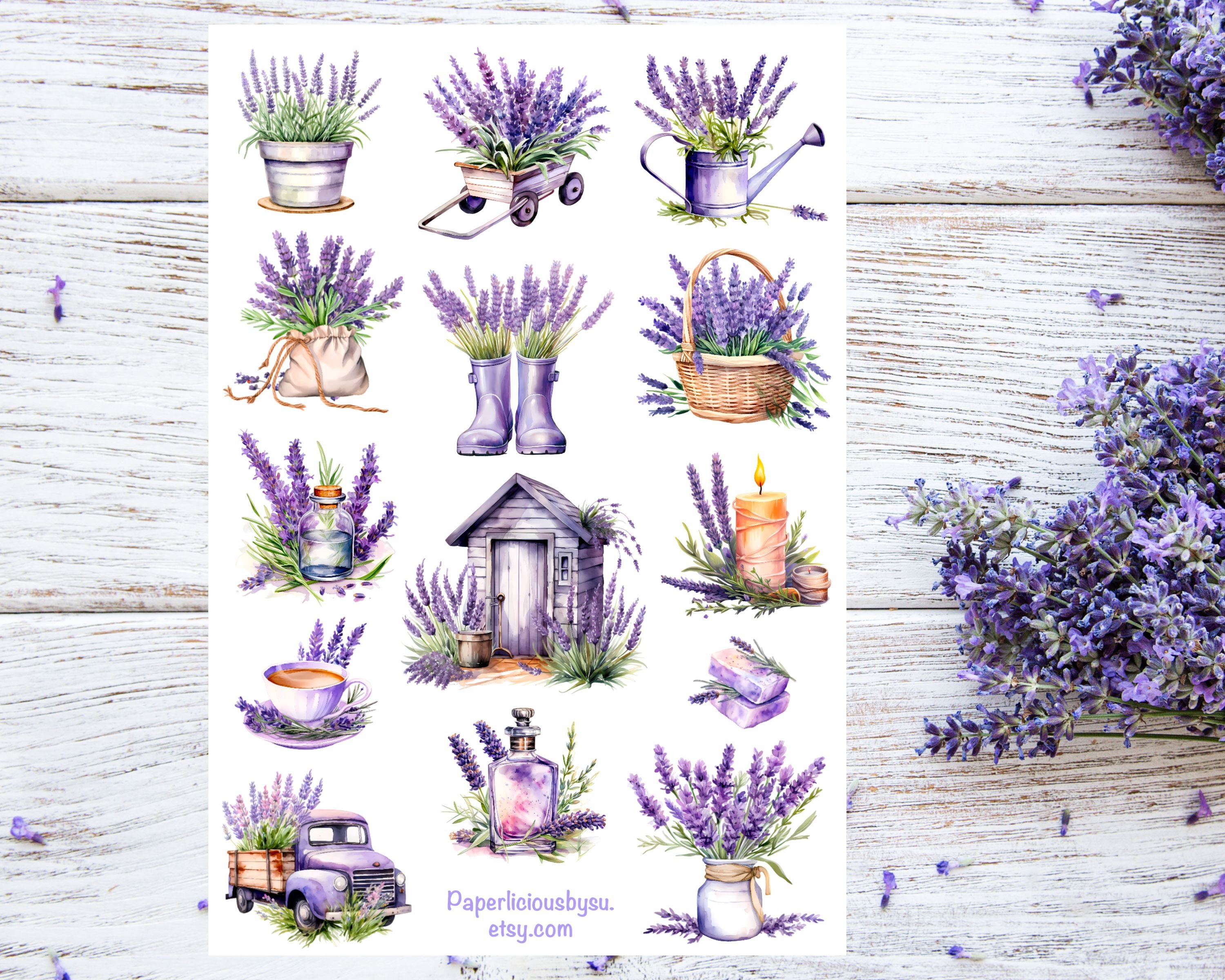 Lavender Sticker Sheet, purple, lavender field, plant, aesthetic sticker, plant, floral, flower, nature, planner, journal, calendar, bujo