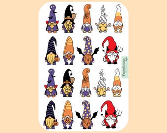 Hoja de pegatinas de gnomos de Halloween, pegatinas de gnomos, pegatinas de Halloween, Boo, planificador, diario, scrapbooking, etiquetas, sellos de sobre
