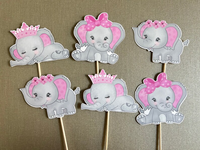 Elephant Baby Shower Elephant Cupcake Toppers Pink Elephant Etsy