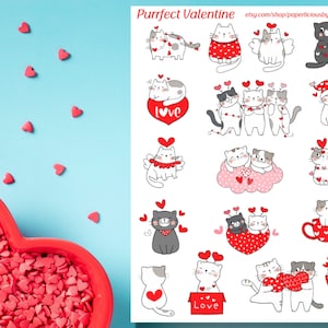 Süße Katze Valentinstag Stickerbogen, Valentinstag Sticker, Katzen Sticker, Katzenmama, Katzenperson, Planer, Bullet Journal, Bujo, Etiketten