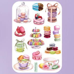 Feuille d'autocollants macaron, autocollants macaron, autocollants dessert, goûter, pâtisserie, boulangerie, autocollants agenda, autocollants journal, scrapbooking