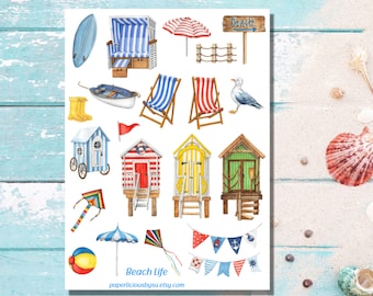 Beach Life Sticker Sheet, summer sticker, aesthetic stickers, beach house, boat, surfing, vacation, planner, bullet journal, bujo, scrapbook