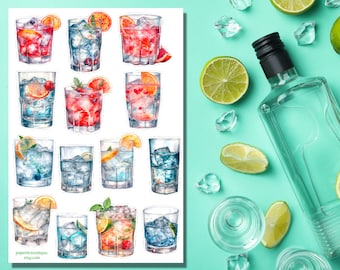 Stickervel aquarel wodka, alcohol, sterke drank, drankjes voor volwassenen, cocktail, happy hour, barman, planner, Bullet Journal, scrapbooking