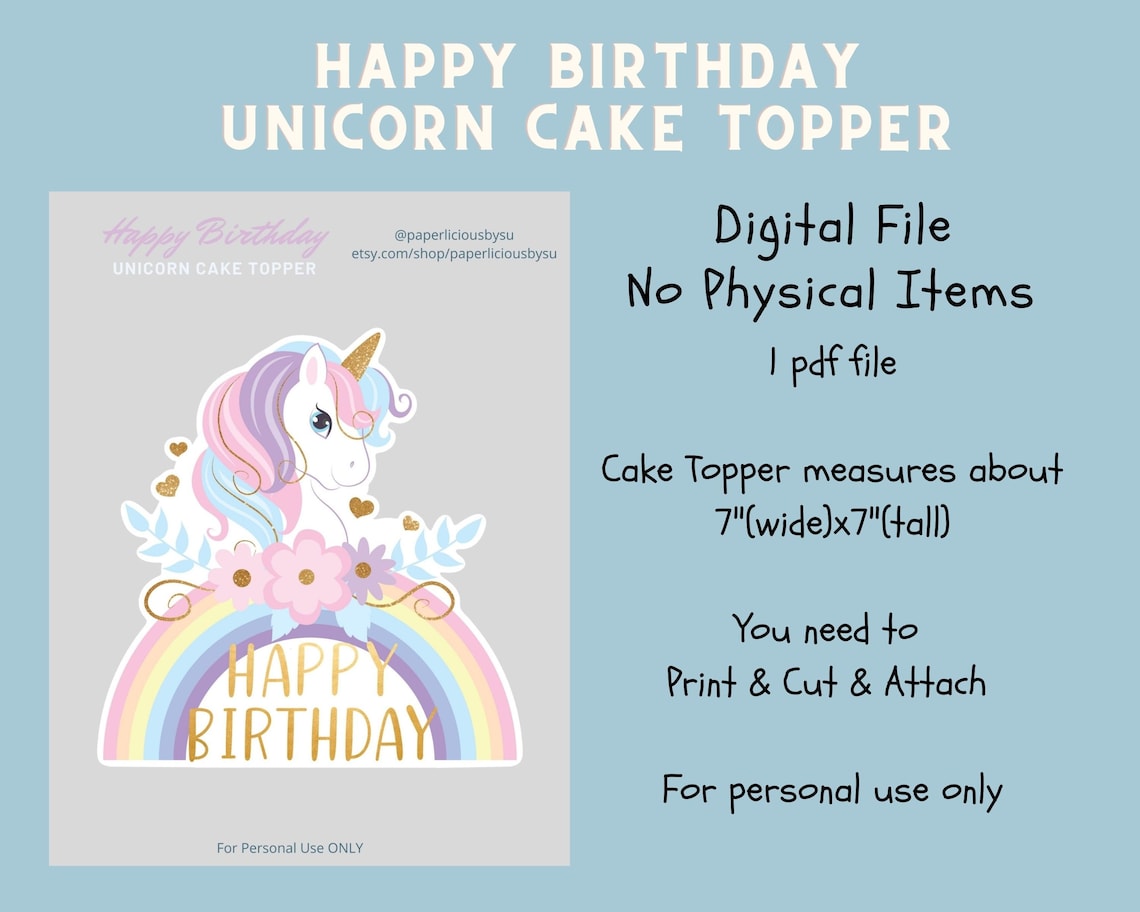 Printable Unicorn Cake Topper Printable Instant Download | Etsy