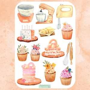Folha de adesivos para assar bolos, adesivos para assar, Cozinha, Culinária, Padeiro, Chef, Livro de receitas, Pastelaria, Cozinha, Planejador, Diário, Scrapbooking