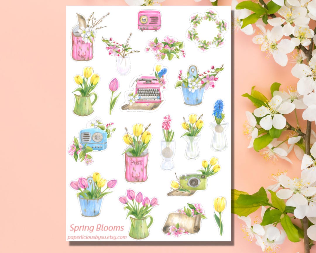Floral Spring Sticker Sheet, Spring Stickers, Floral Stickers, Blooms ...