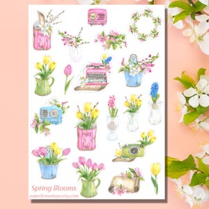 Feuille d'autocollants floraux printaniers, autocollants printaniers, autocollants floraux, fleurs, jardin, fleurs, tulipes, autocollants pour agenda, bullet journal, scrapbooking