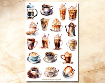Coffee sticker sheet, coffee stickers, coffee lover, latte, cafe, foodie, drinks, planner stickers, journal stickers, bujo, scrapbooking