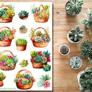 Suculenta Hoja De Pegatinas, Pegatinas De Cactus, Plantas De Interior, Plantas En Maceta, Mamá Planta, Botánico, Planificador, Bullet Journal, Bujo, Scrapbooking