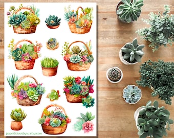 Succulent Sticker Sheet, Cactus Stickers, House Plants, Potted Plants, Plant mom, Botanical, Planner, Bullet Journal, Bujo, Scrapbooking