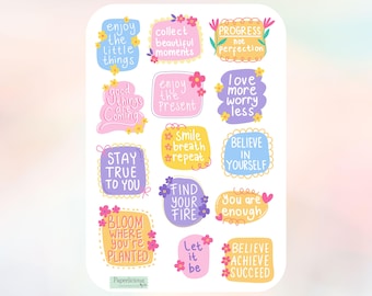 Cute Self Care Quote Sticker Sheet, mental health stickers, self love, inspirational quotes, affirmation, planner, journal, scrapbooking