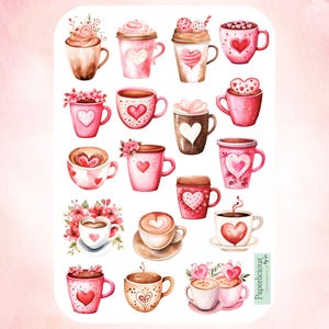 Valentinstag, Kaffee Stickerbogen, Valentinstag, Kaffee Sticker, Kaffee Liebhaber, Latte, Foodie, Planer, Journal, Scrapbooking