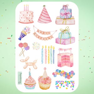 Birthday Party Sticker Sheet, Pastell Geburtstagsaufkleber, Happy Birthday Aufkleber, Geburtstagskarten, Planer, Journal, Scrapbooking, Kalender