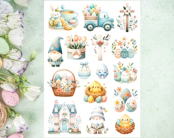 Pastel Easter Sticker Sheet, Easter stickers, Happy Easter, watercolor, bunny, eggs, spring, planner, journal, envelope seal, notebook