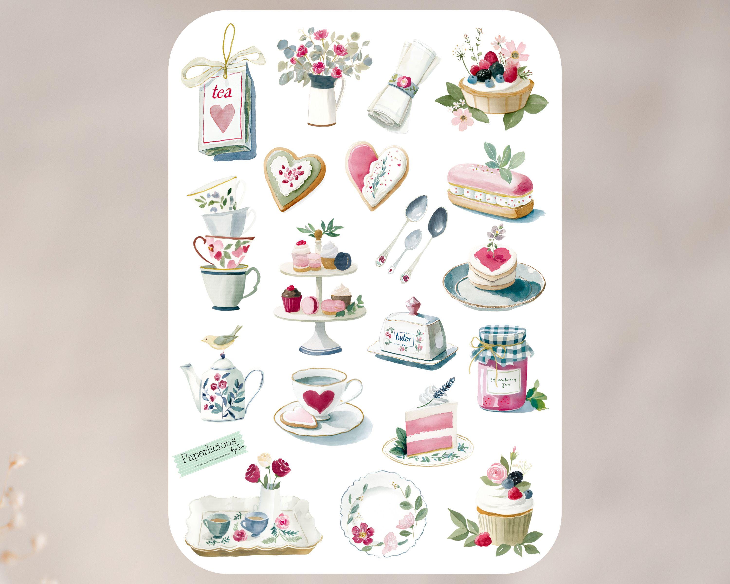 Floral Tea Party Sticker Sheet, English Tea, Afternoon Tea, Tea Time ...