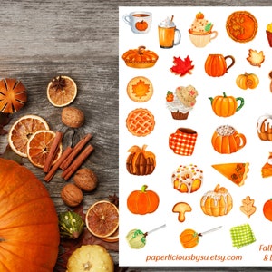 Fall Treats & Drinks Sticker Sheet, fall stickers, pumpkin stickers, autumn stickers, aesthetic stickers, Planner, Bullet Journal, scrapbook