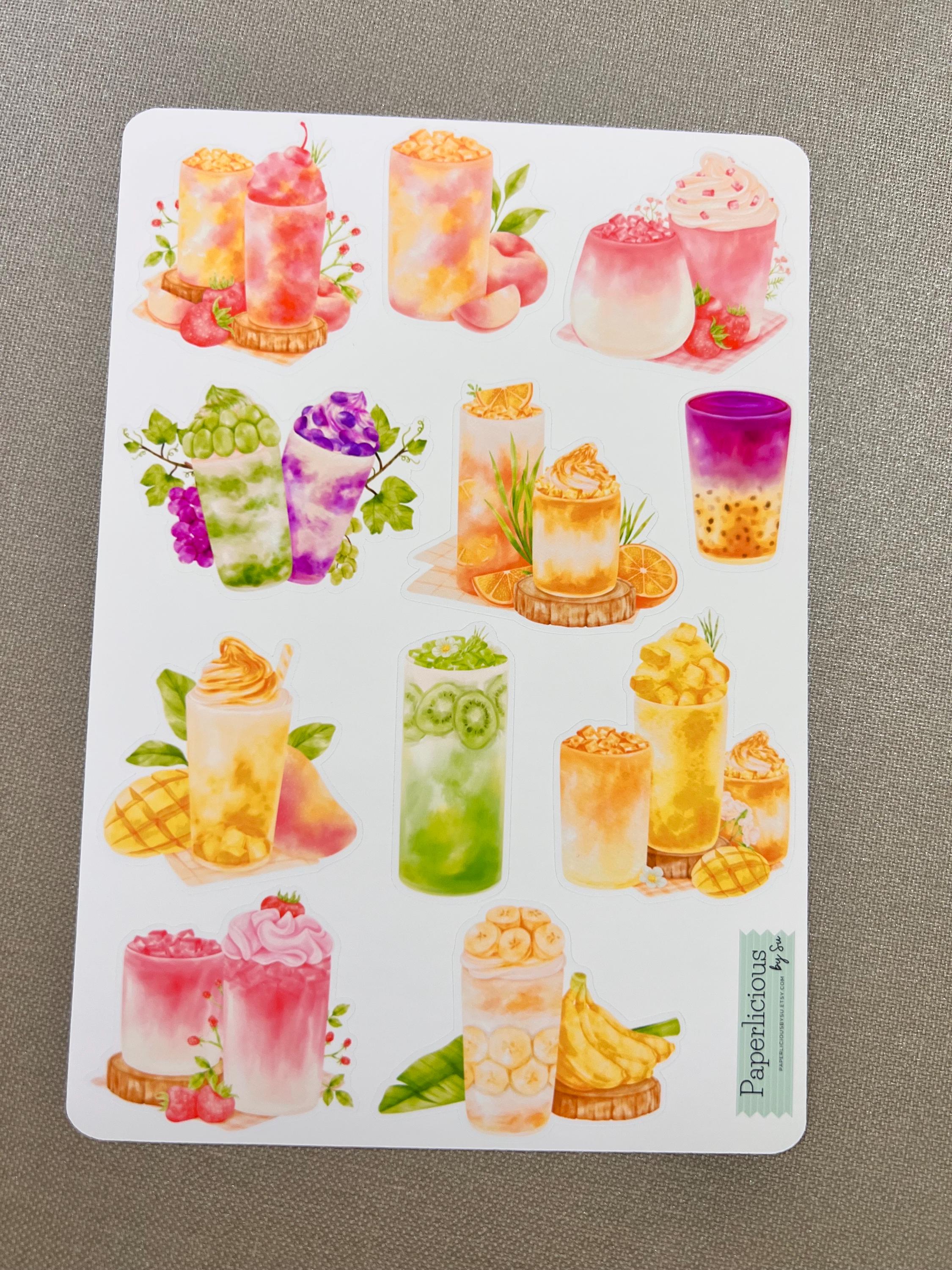 Smoothie Sticker Fruit Smoothie Sticker Sheet, Cute Smoothie Stickers, Tropical, Mango ...