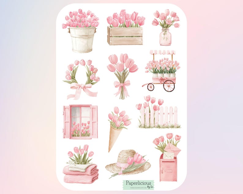 Pink Tulip Sticker Sheet, Tulip Stickers, Floral Stickers, Tulip ...
