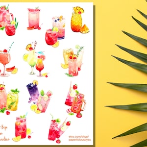 Tropical Drink Sticker Sheet - cocktail sticker, happy hour sticker, summer sticker, Planner Sticker, Bullet Journal, Bujo, Scrapbooking