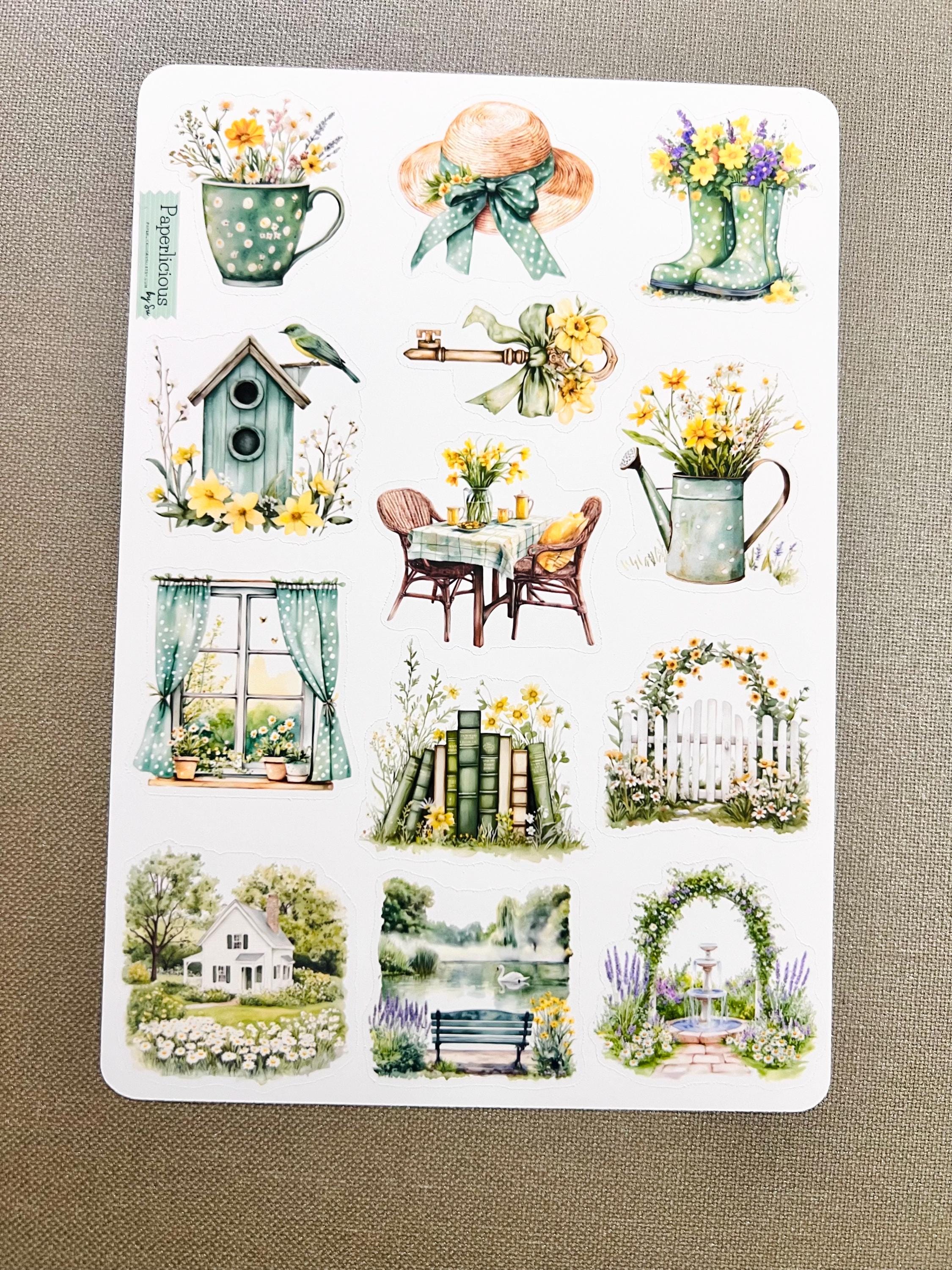 Floral Spring Garden Sticker Sheet, Watercolor Spring Stickers ...