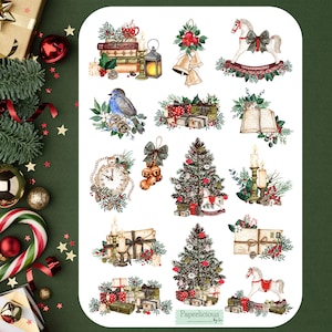 Christmas Decor Sticker Sheet, vintage Weihnachtsaufkleber, xmas, cosy winter, Planer, Journal, Scrapbooking, Weihnachtskarten