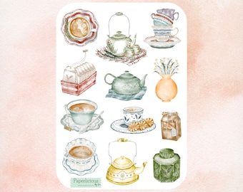 Tea Party sticker sheet, tea stickers, English tea, afternoon tea, foodie, drinks, planner stickers, journal stickers, bujo, scrapbooking