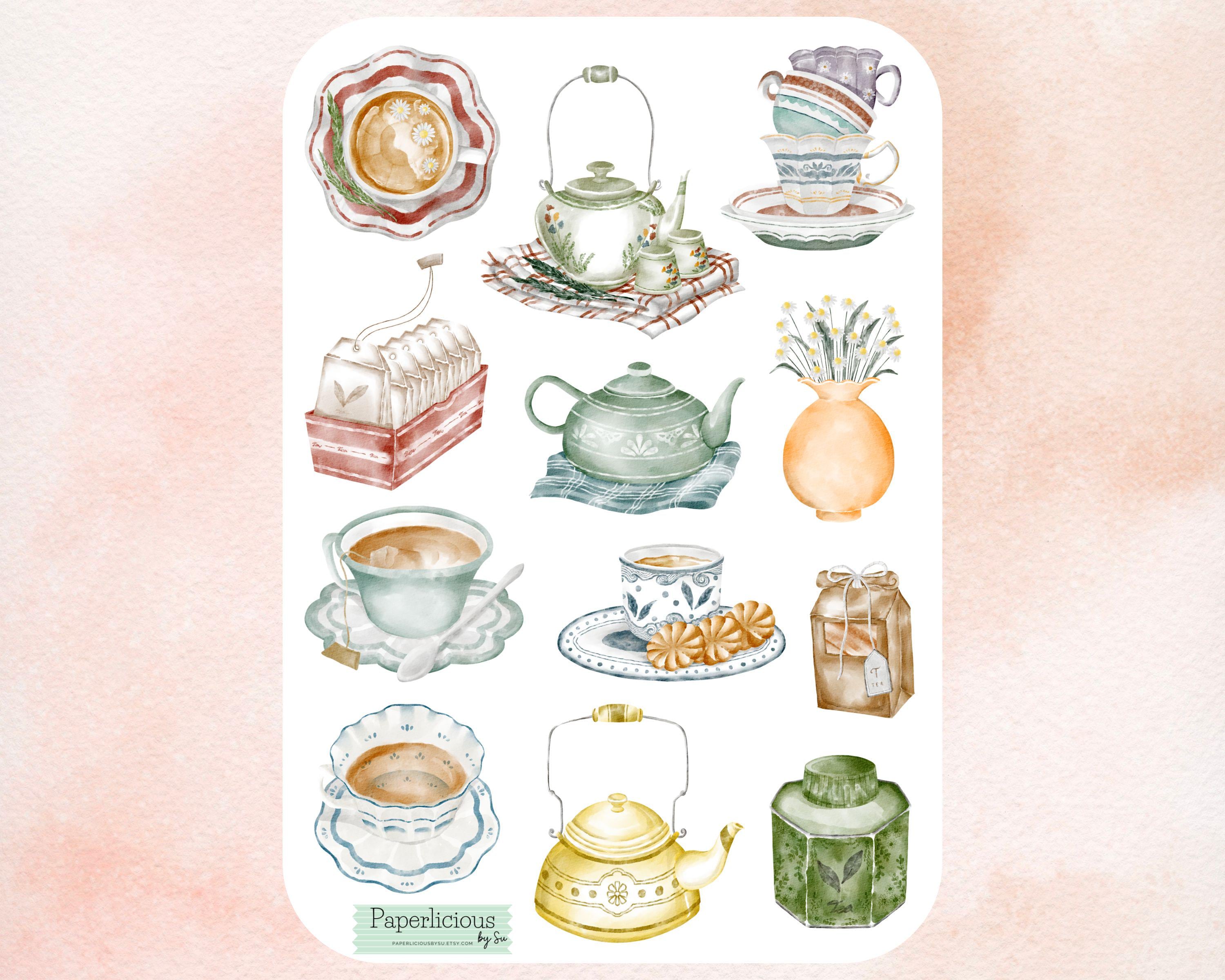 Tea Party Sticker Sheet, Tea Stickers, English Tea, Afternoon Tea ...