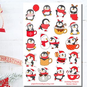 Linda hoja de pegatinas de pingüinos navideños, Navidad, pegatina de pingüino, animal, pegatinas de vacaciones, Navidad, invierno, planificador, diario, sellos de sobre