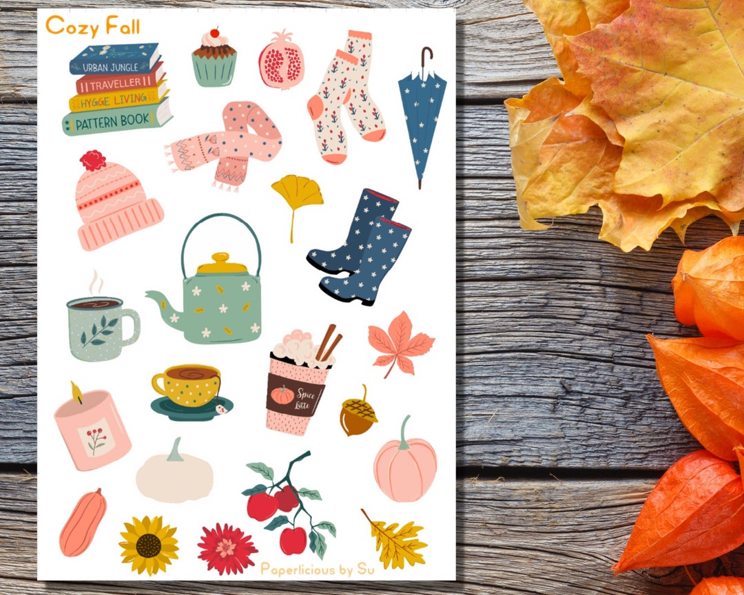 Cozy Fall Sticker Sheet, Hello Fall, Fall Stickers, Pumpkin, Sweater ...