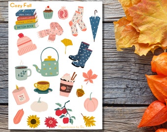 Cozy fall sticker sheet, hello fall, fall stickers, pumpkin, sweater weather, sweater season, fall planner stickers, bullet journal, bujo