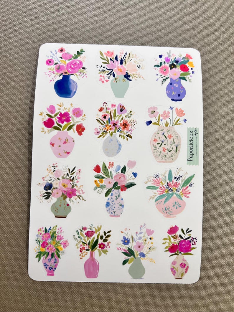 Watercolor Flower Bouquet Sticker Sheet, Floral Stickers, Spring ...