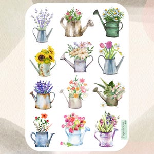 Folha de adesivos para regador floral, adesivos de flores, buquê, jardinagem, primavera, planta, jardineiro, planejador, diário, álbum de recortes, caderno