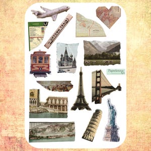 Foglio di adesivi da viaggio vintage, adesivi da viaggio, vacanza, viaggio, estate, fuga, buon viaggio, adesivo per planner, bullet journal, scrapbooking