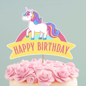 Printable Unicorn Cake Topper Printable, Instant Download, Digital, Unicorn Birthday Decor, Unicorn Party Decor, Rainbow, Centerpiece