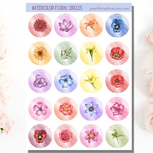 Watercolor Floral Sticker Sheet, watercolor flower, floral sticker, plant sticker, Planner, Bullet Journal, Bujo, Scrapbook, envelope seal