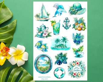 Summer Sticker Sheet, vacation, beach, holiday, tropical, summer sticker, getaway, ocean, sea, planner sticker, bullet journal, scrapbooking