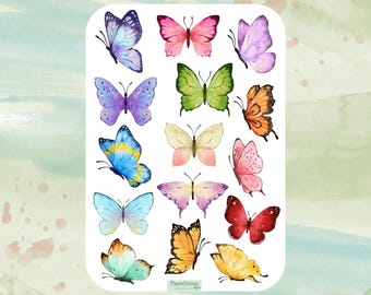Arkusz naklejek z motylami akwarelowymi, naklejki z motylami, robaki, ogród, owad, natura, motyle, estetyczny, planer, dziennik, scrapbooking