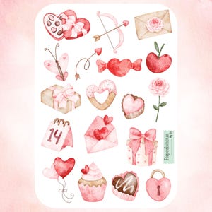 Valentine&#39;s Day Sticker Sheet, valentine&#39;s day stickers, pink valentine, cute stickers, love, hearts, planner stickers, journal, cards