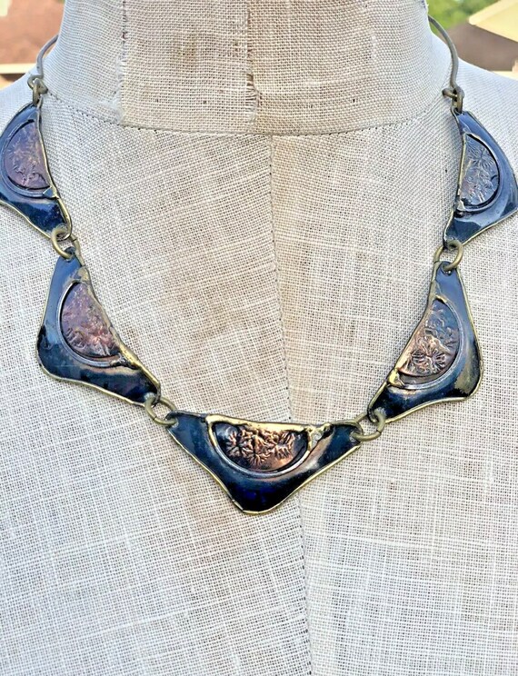 Vintage Copper Brutalist Choker, Mixed Metal Modernist Necklace
