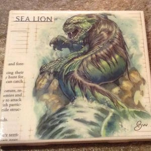 Up-cycled Sea Lion coaster from Dungeons and Dragons Monster Manual