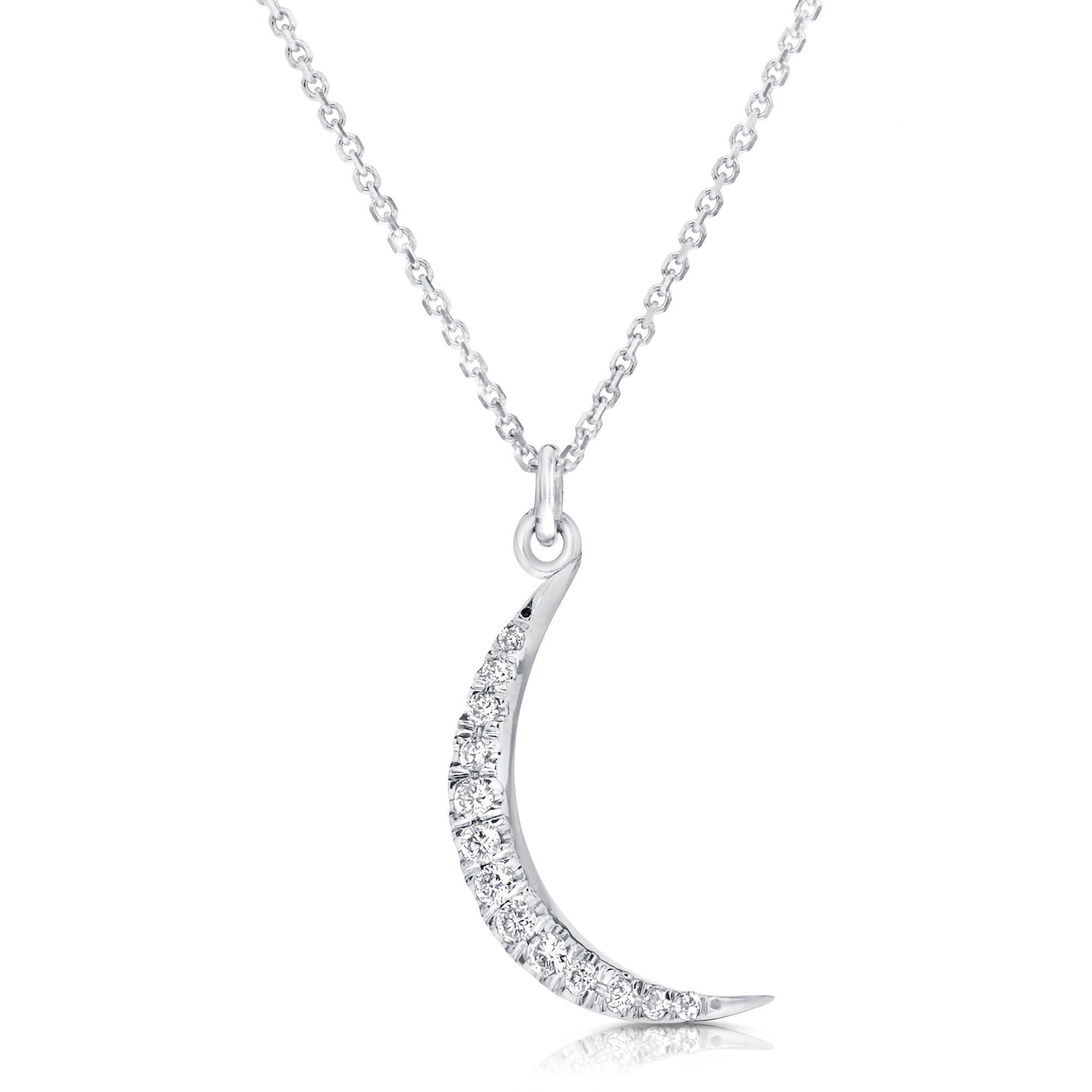 Moon Diamond Pendant 0.11ct diamond 14K white gold Diamond Etsy